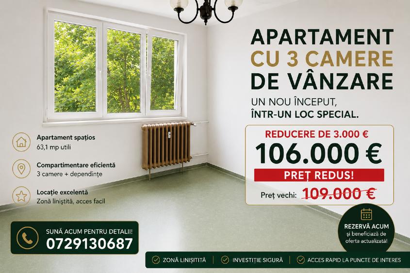 Apartament cu 3 camere semidecomandat în Drumul Taberei