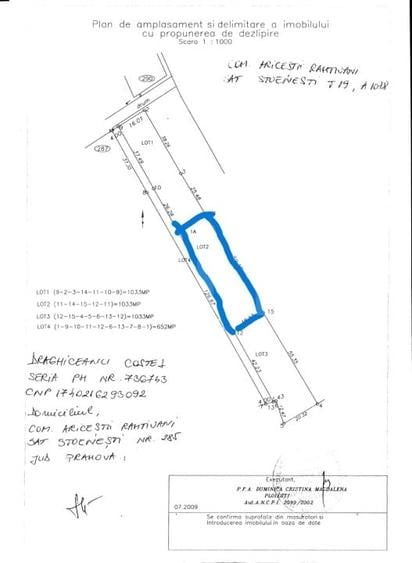 Teren Construcții intravilan de 1033 mp, în Ariceștii Rahtivani