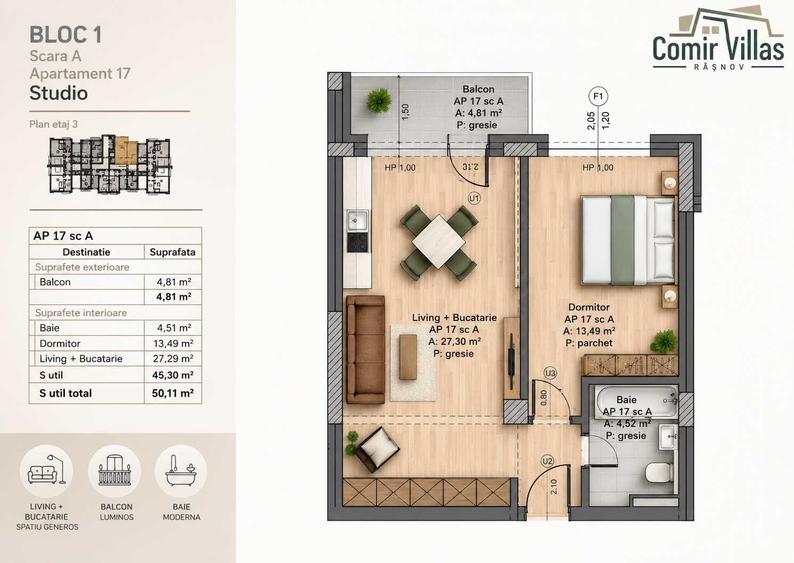 Apartament cu 2 camere decomandat în Central