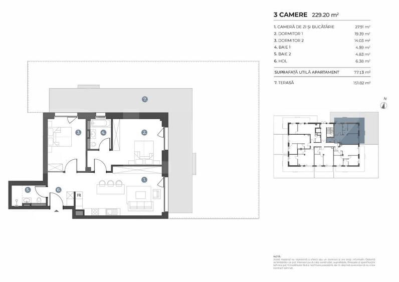 Apartament cu 3 camere în Bună Ziua