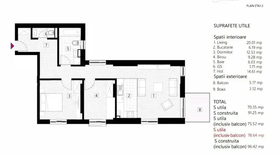 Apartament cu 3 camere decomandat în Eminescu