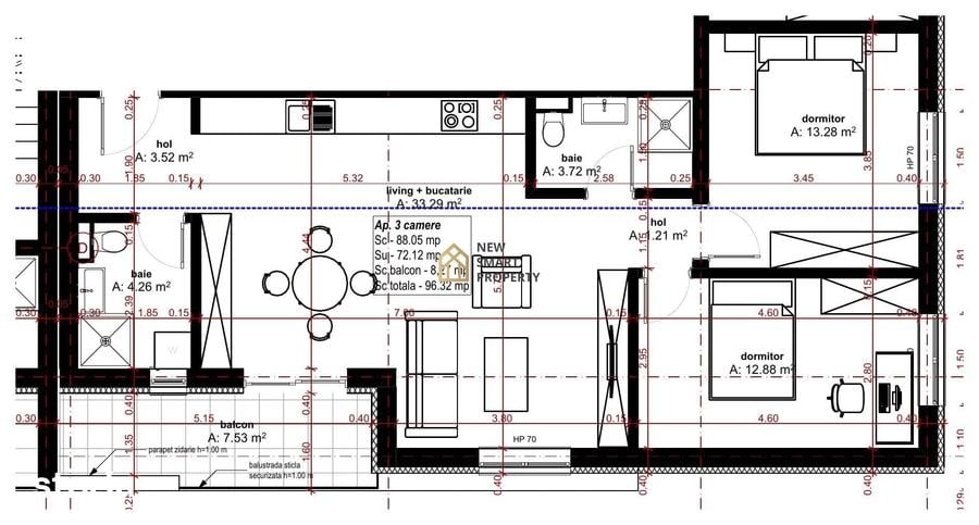 Apartament cu 3 camere în Oncea