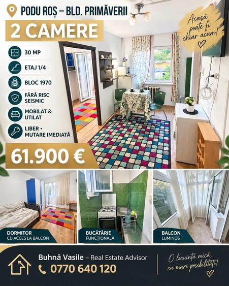 Apartament cu 2 camere nedecomandat în Podu Roș