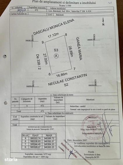 Teren de 472 mp, în Balotești