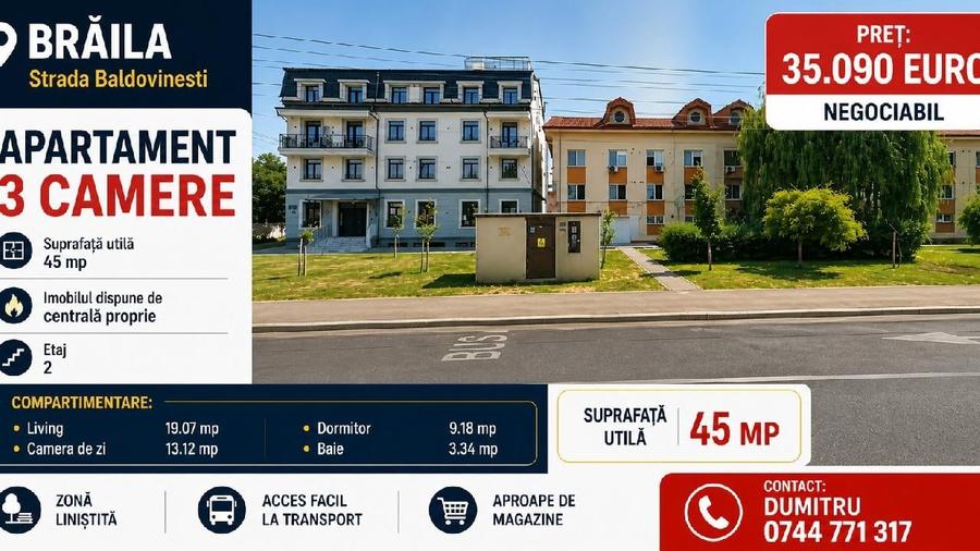 Apartament cu 3 camere semidecomandat în Chercea