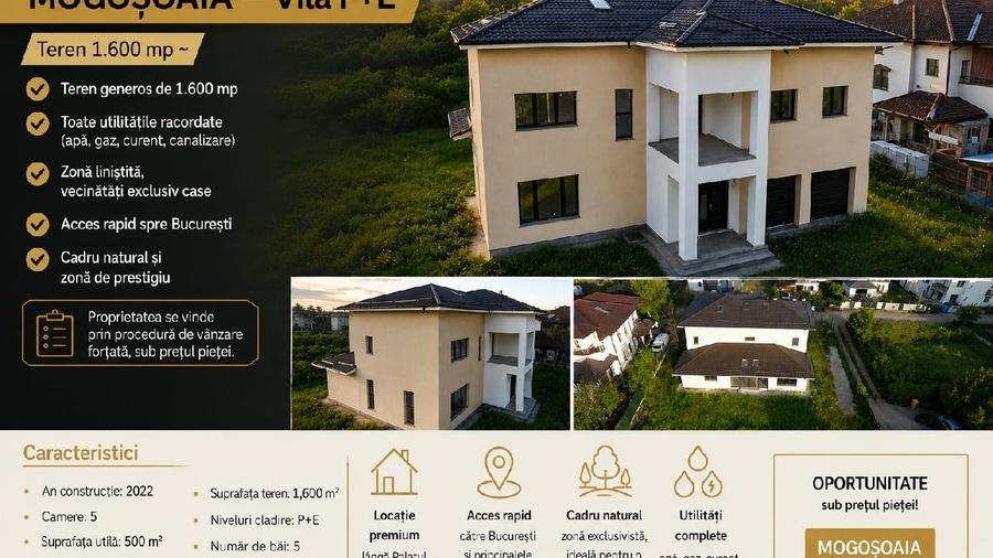 Casă individuală cu 5 camere cu Teren 1600 Mp în Mogoșoaia
