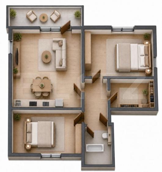 Apartament cu 3 camere decomandat în Central
