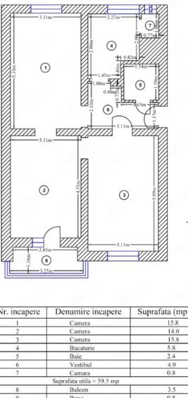 Apartament cu 3 camere decomandat în Floreasca