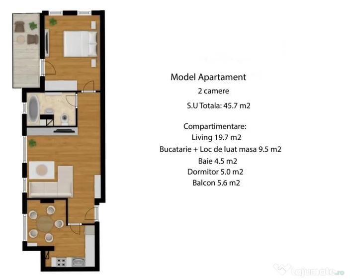 Apartament 2 camere, 45 mp, decomandat, Zona Eroilor - Floresti (Cluj) - 1