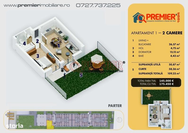 Apartament 2 camere 50.87 mp + curte proprie 58,36 mp | Comision 0% - 8