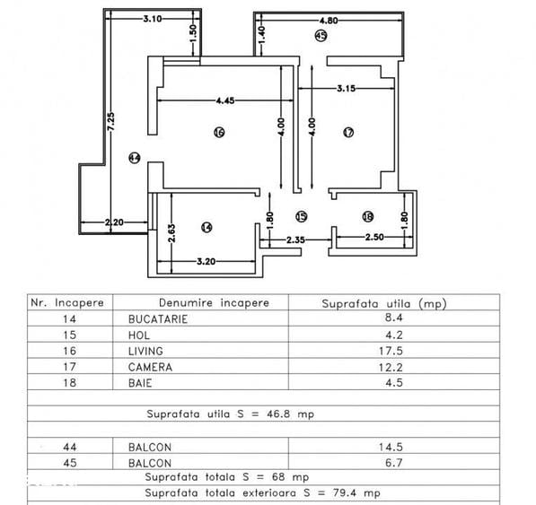 Apartament cu 2 camere decomandat în Central