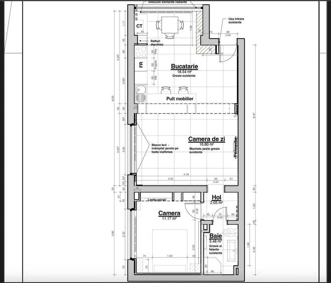 Apartament cu 2 camere semidecomandat în Ultracentral