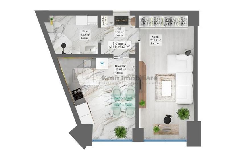 Apartament cu 5 camere semidecomandat în Nord