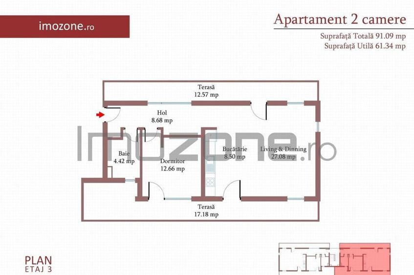 2 camere cu terasa de 29 mp, 3 bai, etaj 3, FINISAT MODER... - 1