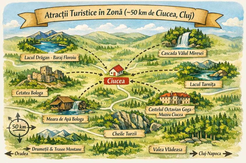 Teren 7024 mp Ciucea Cluj, livada + padure, curent, ideal cabana - 1