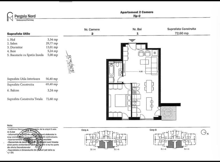 Apartament cu 2 camere în Nord