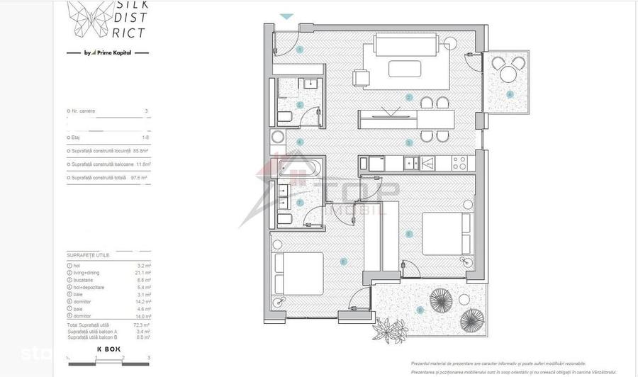 Apartament cu 3 camere în Central