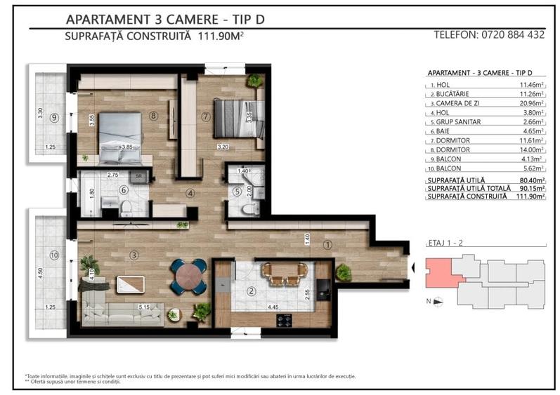 Apartament cu 2 camere decomandat în Palazu Mare