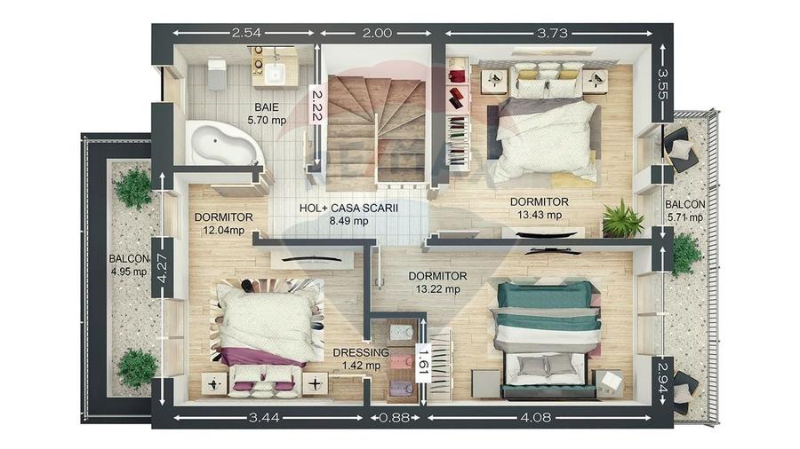 Duplex cu 4 camere cu Teren 250 Mp în Sud-Est