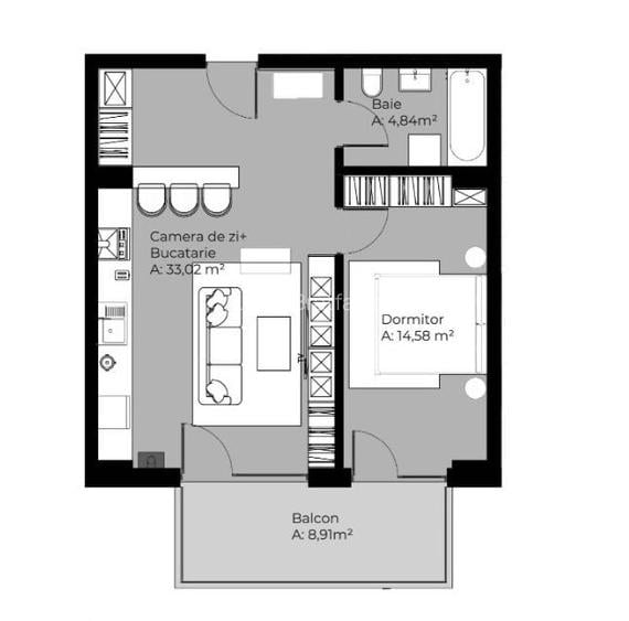 Apartament 2 camere, etaj 1, balcon - strada Soporului