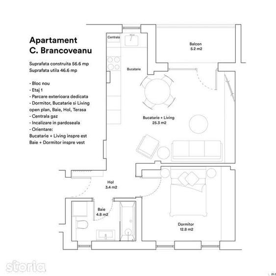 Vand apartament 2 camere complet mobilat, etaj 1, cu loc de parcare - 3