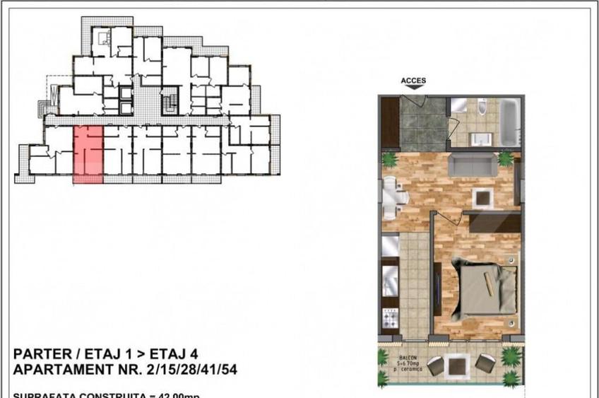 Apartament de vanzare37.20+ terasa 6,7 mp ceramica bloc - 1