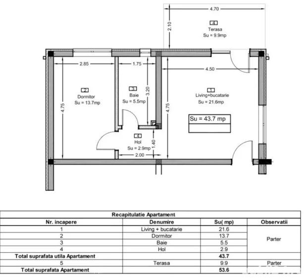 Ap de vanzare cu 2 camere ?i gradina nou finisat in Flore?ti zona Tau?iului parcare - 2