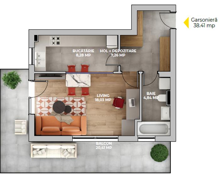 Garsonieră spațioasă cu terasă generoasă de 20 mp – Avantgarden3 Brașov, Faza V - 2