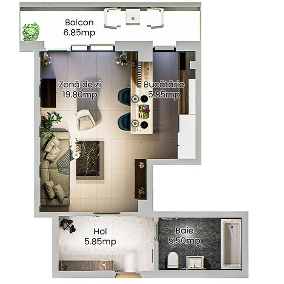 Apartament 1 camera - spatios intr-un complex rezidential nou din Podu Ros - 14