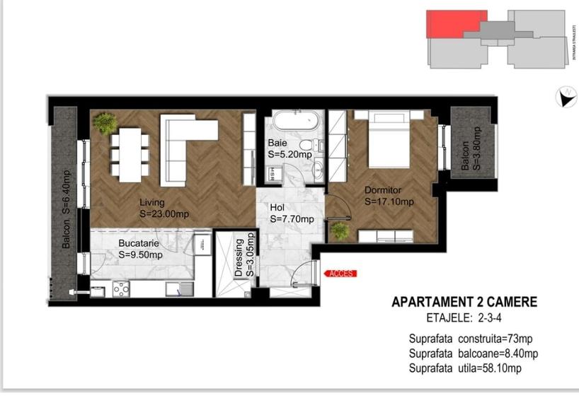 Poligrafie--Jiului, 2 camere de vanzare, 64 mp,  et. 1,3/4, centrala, an 2026 - 3