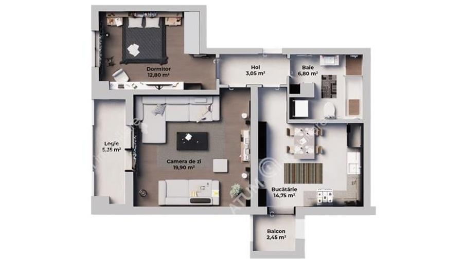 Apartament cu 2 camere si 2 balcoane pe Calea Surii Mici - 11