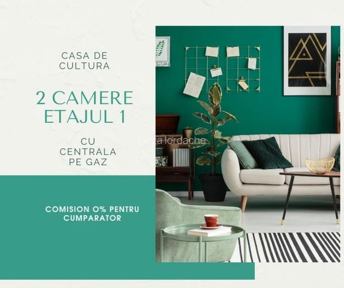 CASA DE CULTURA - 2 camere, etajul 1, cu centrala pe gaz.