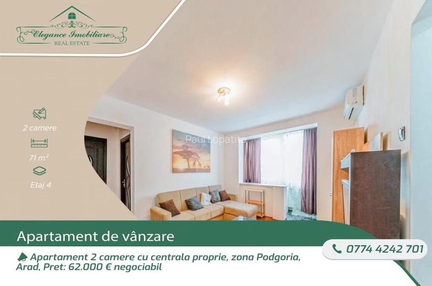 Apartament 2 camere cu centrala proprie, zona Podgoria, Arad