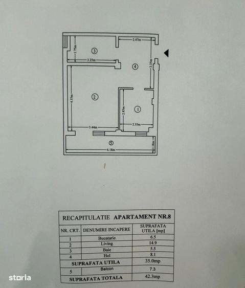 Etaj 1-Apartament 1 Camera Decomandat 42mp-bloc nou intabulat-Bucium - 6