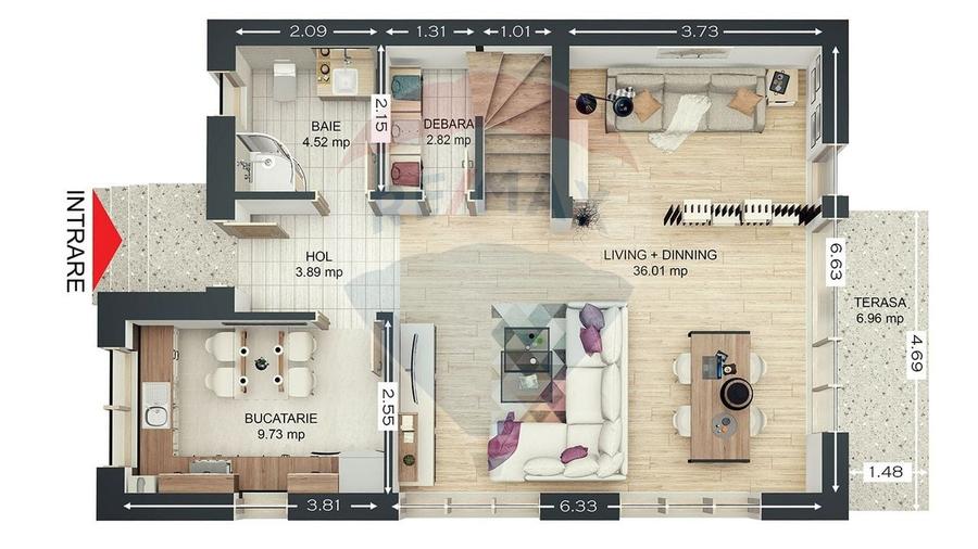 Duplex cu 4 camere cu Teren 250 Mp în Sud-Est