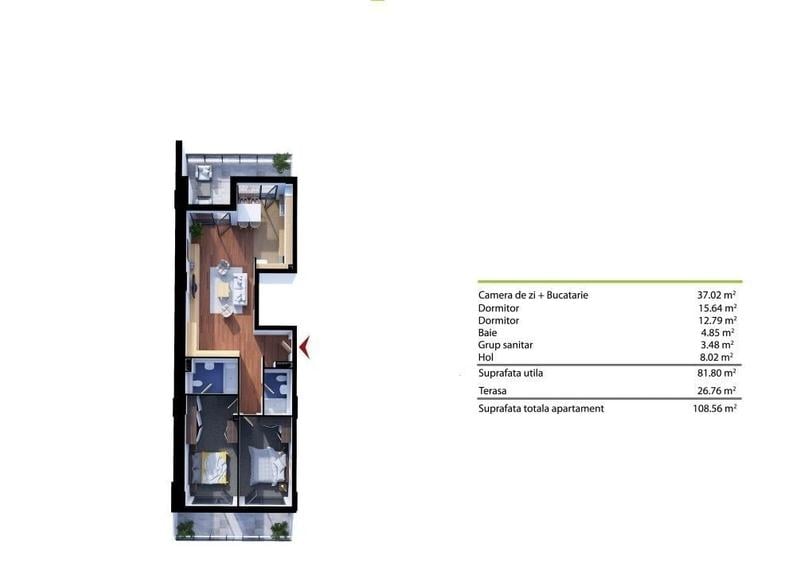 0% COMISION! Apartament 3 camere, 81mp, 2 terase, parcare, Sopor - 9