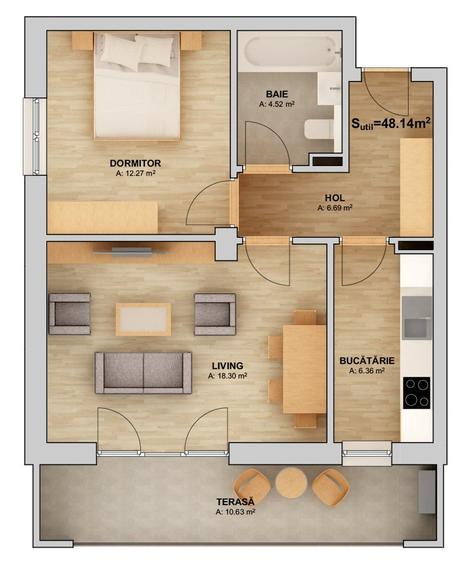 Apartament 2 camere 49 mp + balcon - decomandat - Doamna Stanca - Orhideea - 5