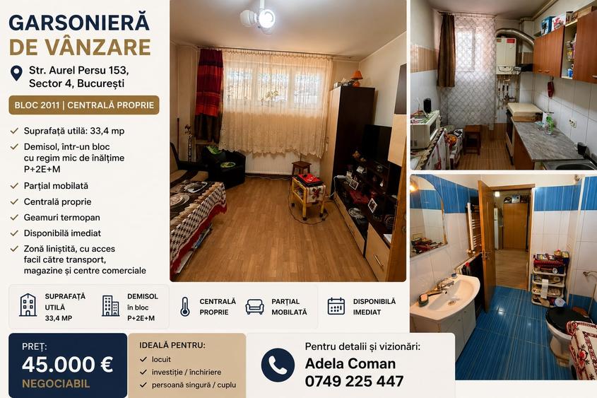 Garsonieră de vânzare – Aurel Persu 153 | Bloc 2011 | Centrală proprie - 1