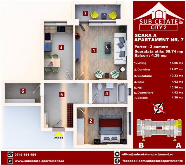 Apartament cu 2 camere decomandat în Sânpetru