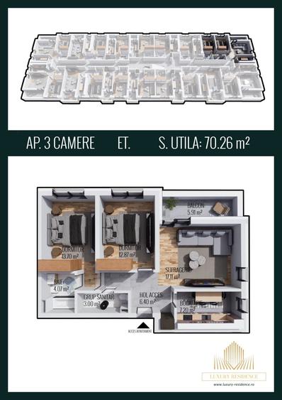 Apartament cu 3 camere decomandat în Chiajna