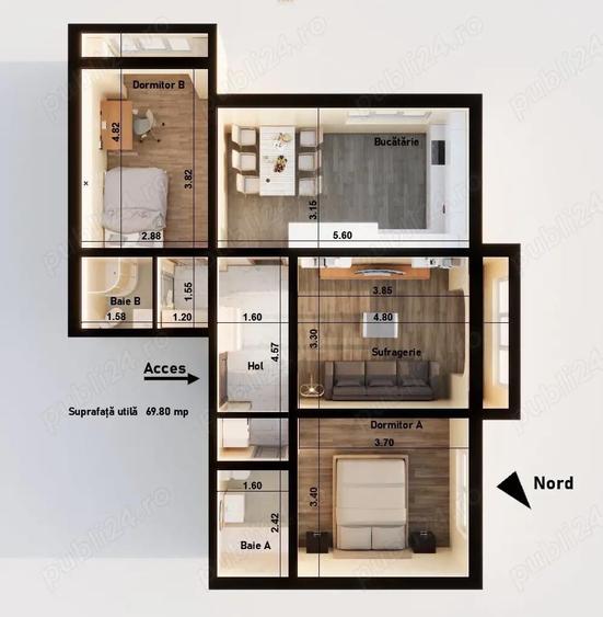 Apartament 3 camere - ETAJ 1 - ZonadeSus - loc parcare-izolat-centrala - 4