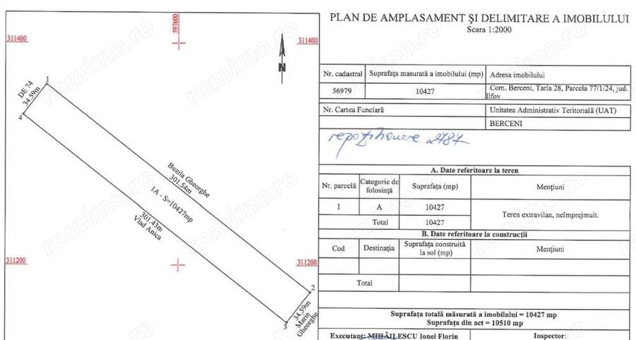 Teren Extravilan In Rate Primaverii Com. Berceni | 10.510mp | #EG29 - 2