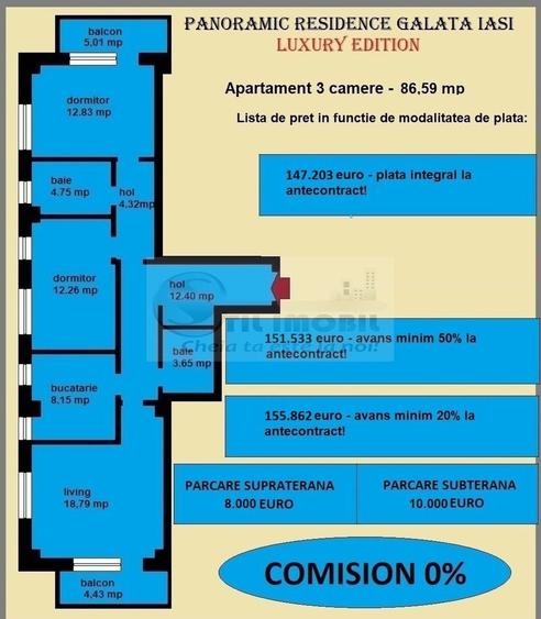 Apartament 3 camere de vanzare in Iasi, Galata, 86,59 mp, bloc nou - 1