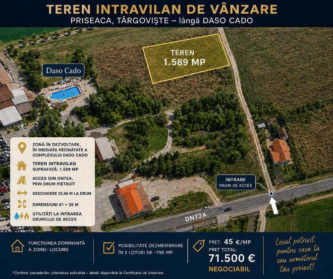 Teren agricol intravilan de 1589 mp, în Priseaca