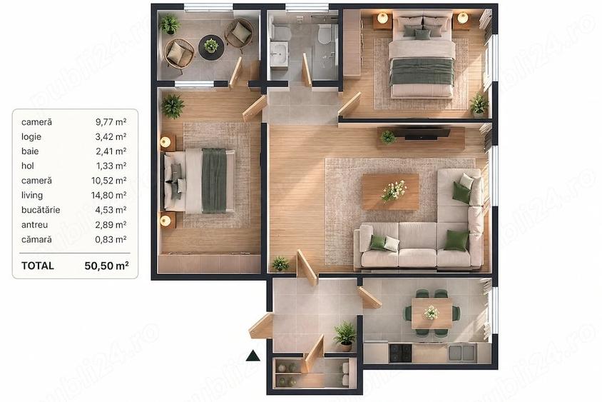 Apartament cu 3 camere semidecomandat în Mănăștur