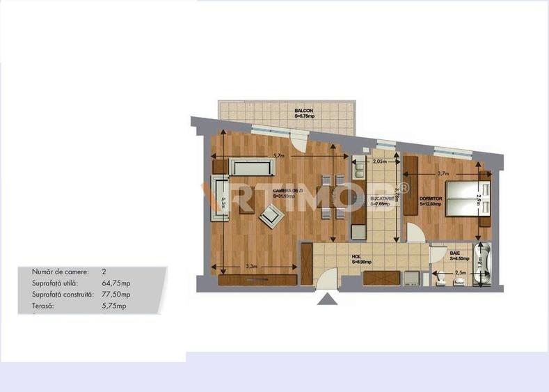 Apartament cu 2 camere decomandat, mobilat în Județean