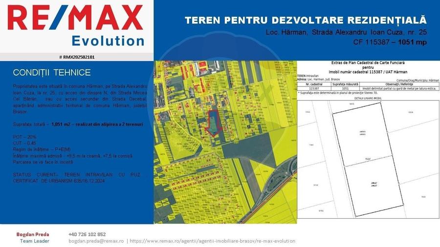 COMISION 0%  Teren 1,051mp/ Intravilan/Hărman - 4