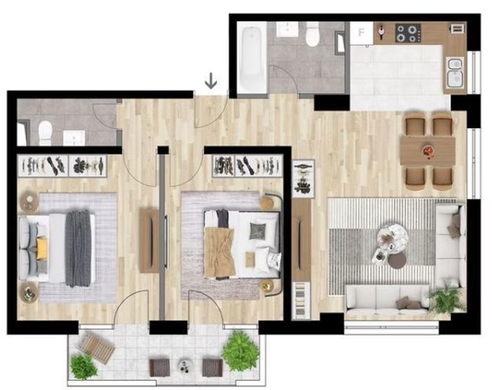 Apartament 3 CAM, SU 70.75MP, 1 BALCON, zona INTRE LACURI - 2