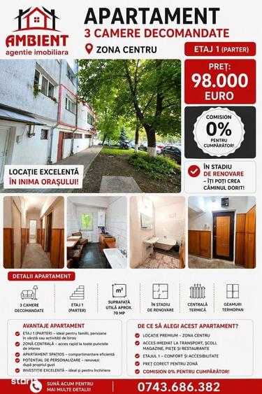 Apartament cu 3 camere, etaj 1 (parter cu demisol), VASLUI zona CENTRU - 4