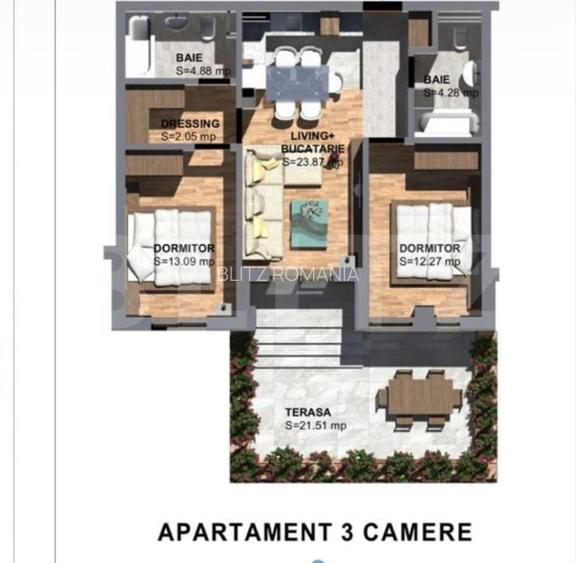 Apartament 3 camere, 60.16 mp, zona Torontalului